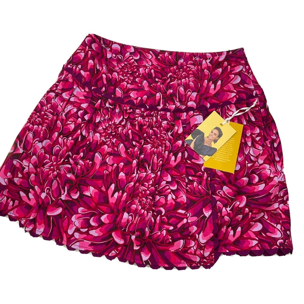 Kika Vargas‎ x Target Pleated Skirt Womens 6 Pink Mum Floral Scalloped Edge NWT
